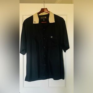 *NWOT*  Nat Nast 💯 silk black & crème shirt with collar & pocket stitch detail.